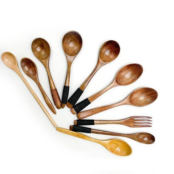 

1pc soup teaspoon mixing long handle wooden spoon bamboo cooking tool desserts salad forks 1pc soup h bbyimm