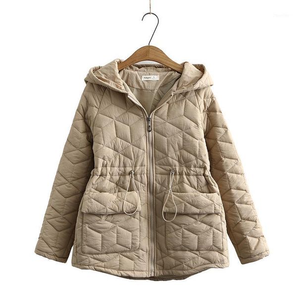 

new 2021 women's autumn winter coat korean plus size loose hooded zipper jackets overcoat drawstring pocket coat parkers  4xl1, Black