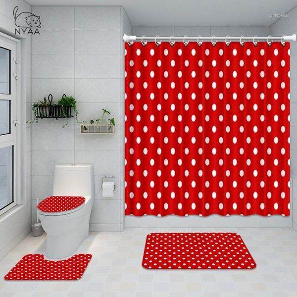 

shower curtains nyaa vintage polka dots bathroom set nostalgic trendy girls waterproof curtain toilet cover mat non slip rug1