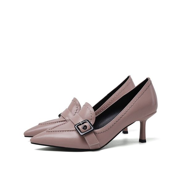 

2021 new spring concise high heels finger pink black foot woman lady from leather shoes 62i7