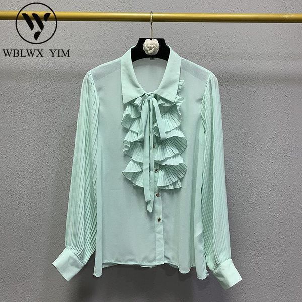 

autumn shirt women pleated long sleeve blouse fashion solid color ruffle splice shirt womens and blouses loose shirts1, White
