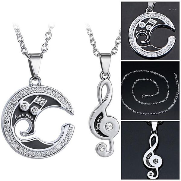 

2 pcs/pair couple necklace for lover girlfriend gift set musical note valentine's day necklace for women jewelry paired pendants1, Silver