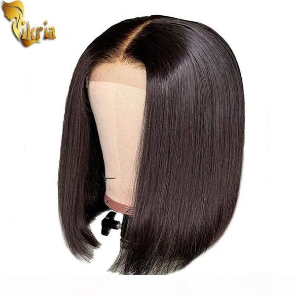 

silky straight bob 13x4 lace front wig lace human hair natural color pre plucked natural hairline with baby hair for black women, Black;brown