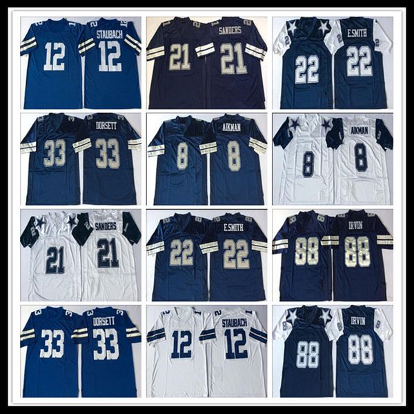 Men College Vintage American Football Jerseys Deion Sanders Troy Aikman Emmitt Smith Tony Dorsett Randy Michael Irvin Roger Staubach Ed Marinha White