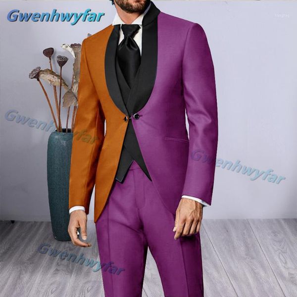 

gwenhwyfar purple brown wedding suit for men black shinny lapel 2021 morning dinner party 3 piece men slim fit suit groom tuxedo1, White;black
