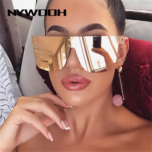 

nywooh крупногабаритные солнцезащитные очки для мужчин женщины flat top ретро вс очки красочные зеркало большой кадр очки женский shades eye