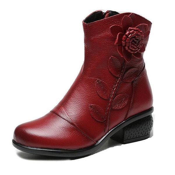 

winter heels women autumn plus size martin boots black red mother women's snow boots flower plus velvet warm cotton