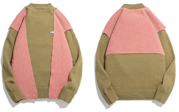 

гондидвидские свитеры streetwear хип-хоп поддельные 2 цвет блок лоскутная трикотажная пуловер джим мода harajuku повседневная топы sqckka pp, White;black