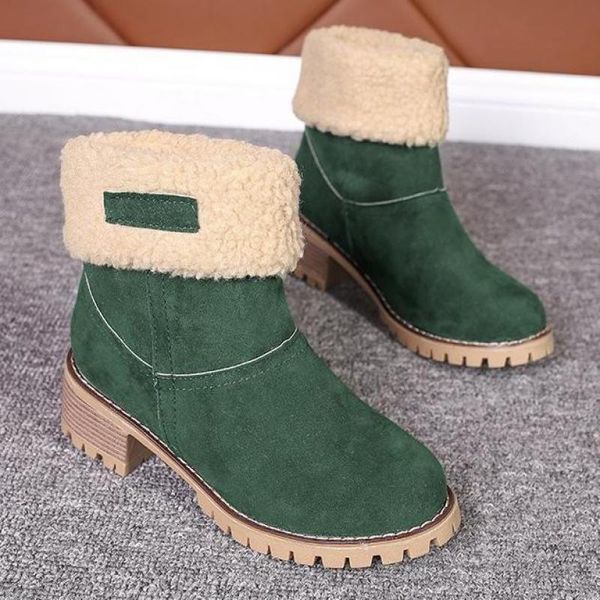 

women's shoes snow boots ladies winter flock warm ankle short bootie slip-on outside shoes botas turned-over edge botas mujer, Black