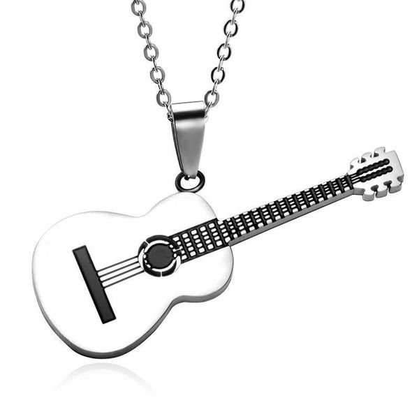 

fashion creative music guitar pendant hip hop rock accessories men's popular necklace jewelry banquet accessories holiday gifts, Silver