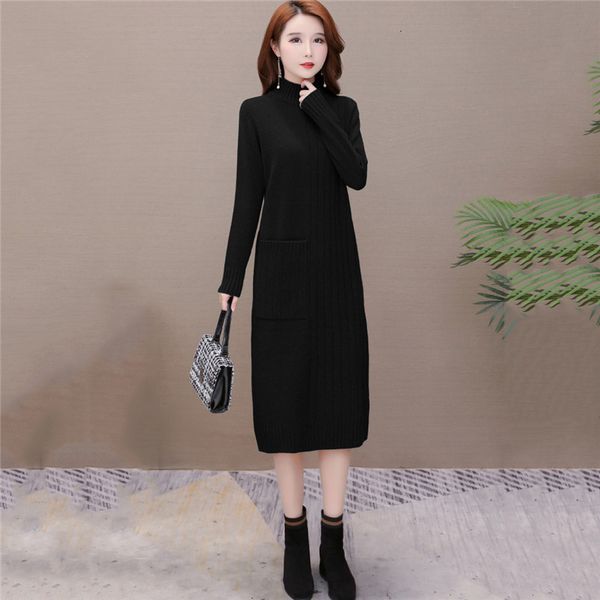 

2021 new winter sweater, ladies'dress, new fall, korean fashion, thick sleeve, long bottom, knitted dress 4h5j, Black;gray