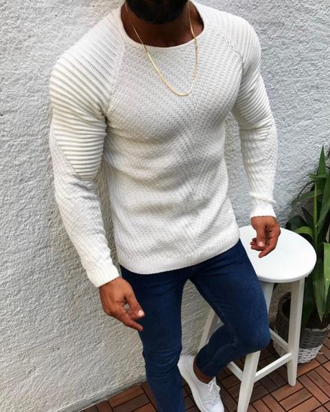 

2020 new cross-border fall/winter slim long-sleeved round neck pullover sweater men1, White;black