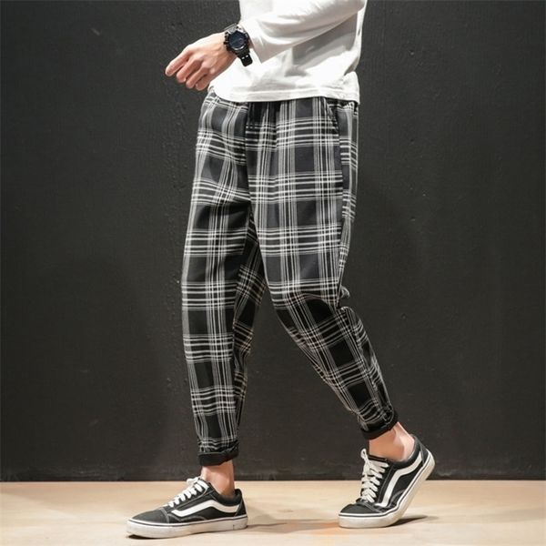 Drop Japanische Streerwear Männer Plaid Hosen Herbst Mode Schlanke Mann Casual Hosen Koreanischen Männlichen Harem Hosen 220311