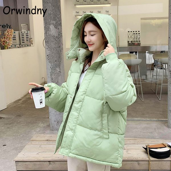

orwindny winter coat women fashion female jacket short women's down cotton hooded parka loose clothing 201027, Black