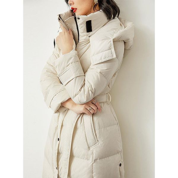 

winter women ultralight thicken white down coats white duck down hooded collar jackets long sleeve warm parka portable outwear, Black