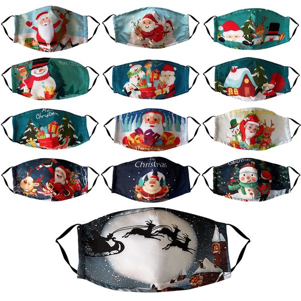 

new2021 dustproof cover christmas santa claus printed breathable filter washable mask cartoon face sheild