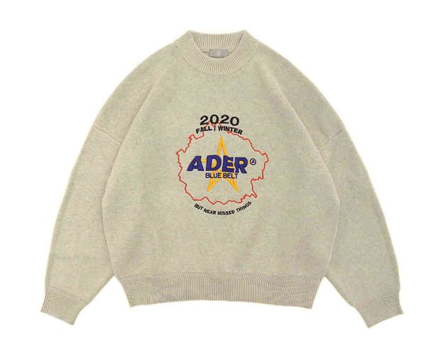 

21ss latest embroidery gray ader error sweaters men women adererror five-pointed star tassel knitted sweater coat, Black;white