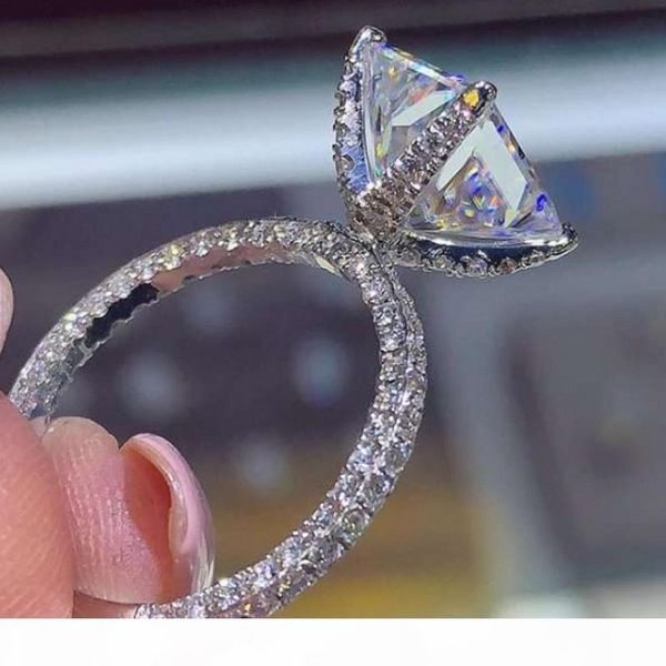 

k классическая роскошь ювелирных изделий стерлингового серебра 925 princess cut белый топаз pave cz вечность бесконечность женщины обручальн, Slivery;golden