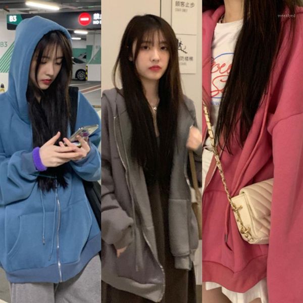 

autumn women spring japan style color long sleeve oversized hooded sweatshirt office lady women casual large coats1, Black