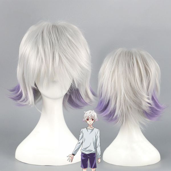 Karneval Nai Cosplay Perucas reta curta branco e roxo Gradiente resistente ao calor peruca de cabelo sintético Perucas para o homem Meninos