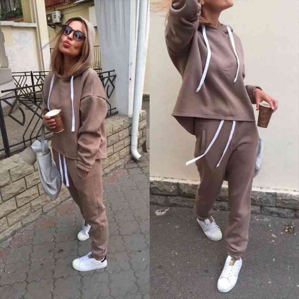 

tracksuit for women long sleeve thicken hooded sweatshirts 2 piece set casual sport suit women tracksuit sets, White