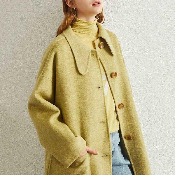 

double sides wool coat women single breasted loose mid-long woolen jackets outerwear 2020 new autumn winter coats1, Black