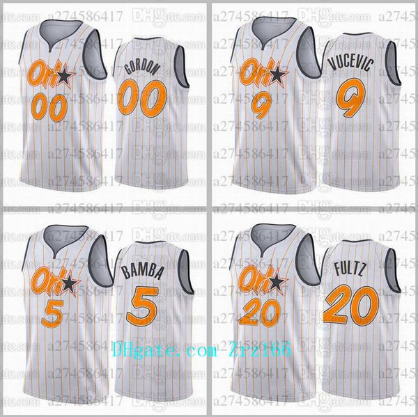 

men basketball orlando magic 00 gordon 20 fultz 5 bamsa city white 2020-21 jersey, Black;red