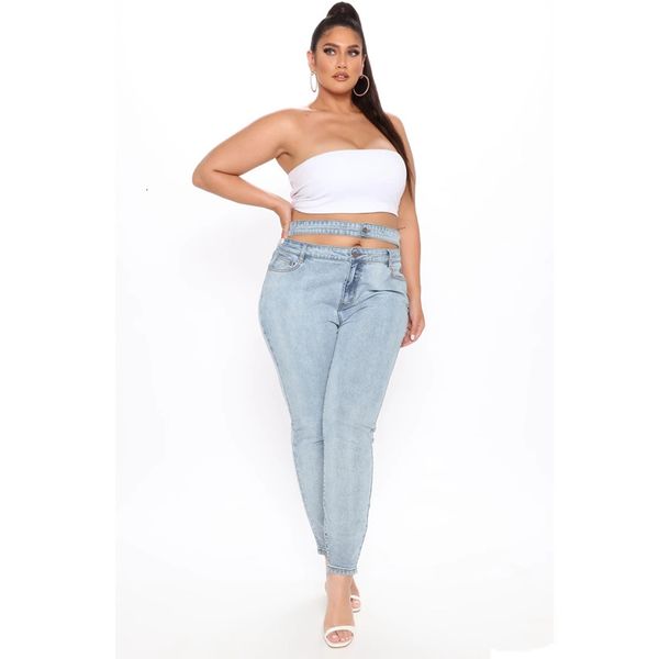

new oversize double waist fashion dark blue pants jeans leggings women's wear