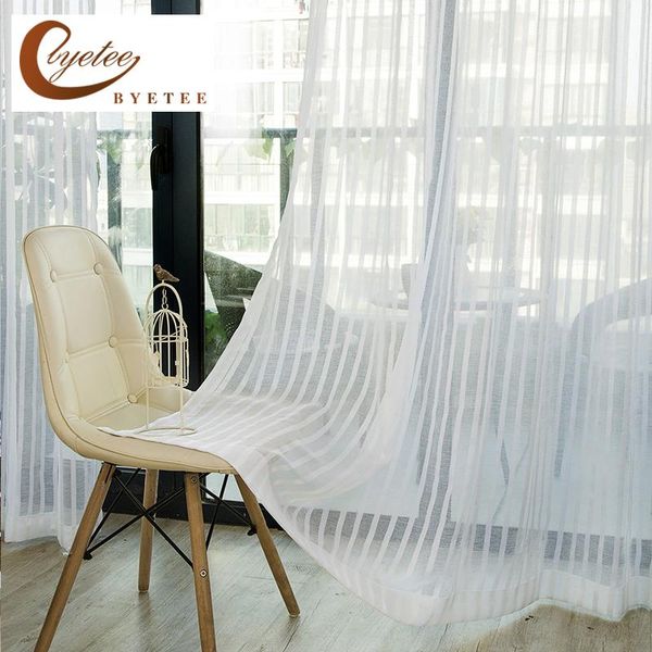 

curtain & drapes [byetee] window screen stripe gauze tulle kitchen sheer organza voile curtains striped for bedroom living room