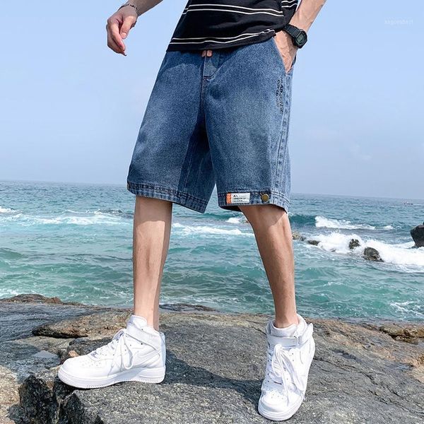 

men's thin section denim shorts men's straight-cut loose-fit elasticity shorts men capri pants summer breeches1, Blue