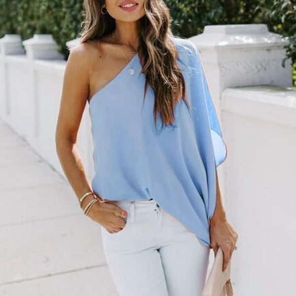 

blouse women off one shoulder oversized batwing sleeve asymmetric summer shirts casual blusas mujer de moda 2021, White