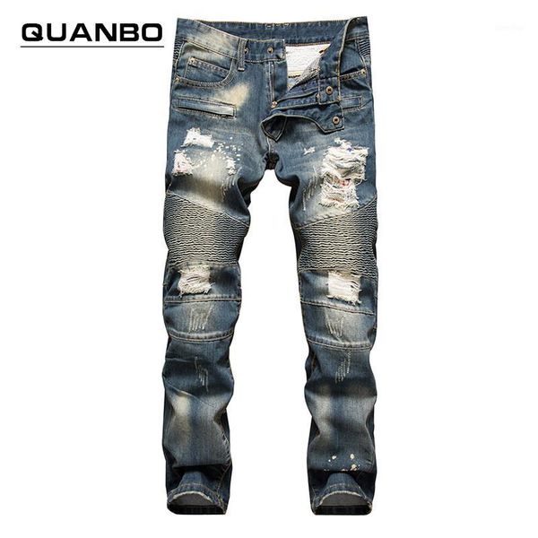 

wholesale-retro colors jeans homme 2016 new europe funky hole patches distressed jeans slim fit straight leg rock jeans, Blue