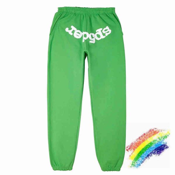 

green foam printing spider web pattern 555555 sweatpants men women sp5der pants joggers fashion casual drawstring trousers, Black