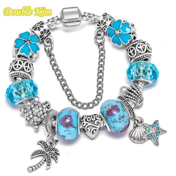 

charms bracelet bangle copper material starfish shell pendant for women's blue beaded bracelets exquisite jewellery diy gift, Black