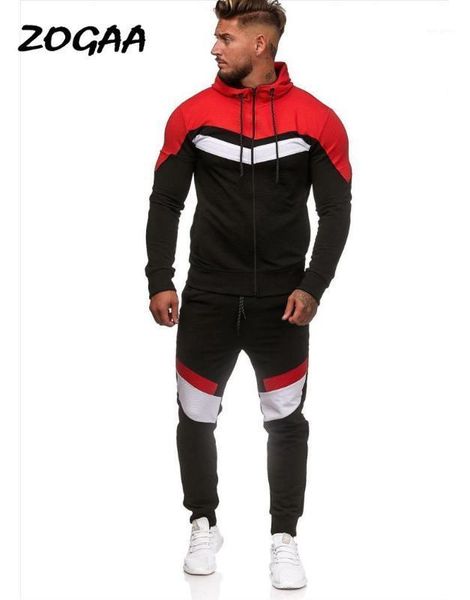 

zogaa 2020 men's new sports suit european and american style color matching hoodie sports fitness suit men1, Gray
