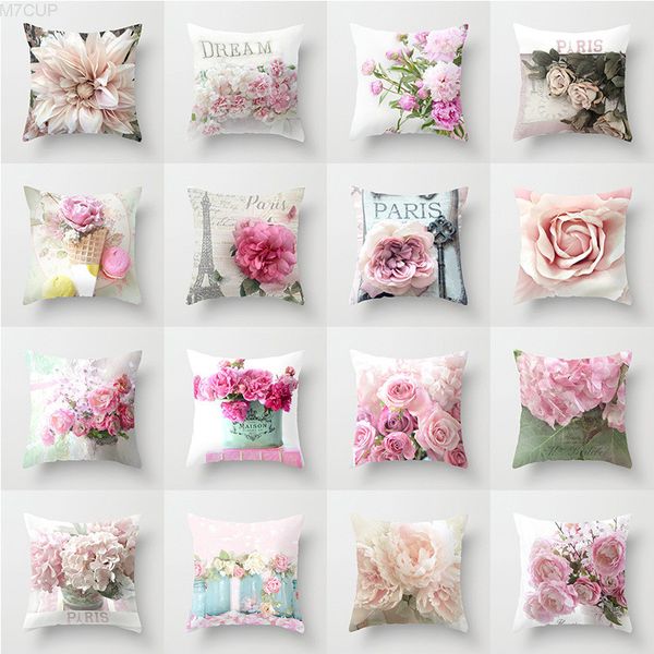

45x45cm flower colorful pink cover throw pillow case home sofa bed chair decoration single side cushion