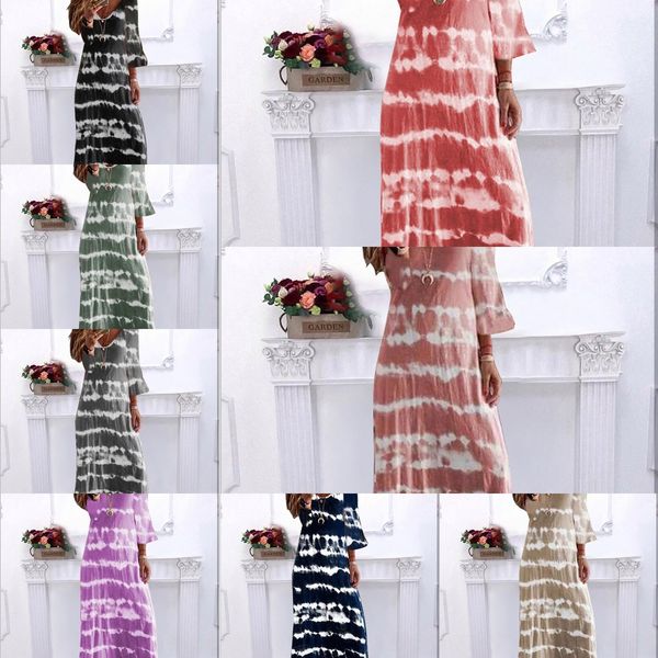 

autumn new loose v-neck printed cropped sleeve dress for women autumn new loose v-neck printed cropped sleeve skirt long skirt long dress fo, White