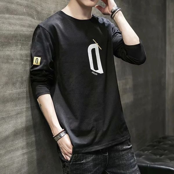 

long sleeve t-shirt men's trend versatile casual bottom coat, White;black