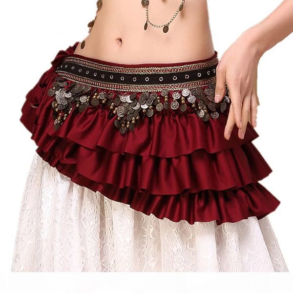 

2018 new tribal bellydance clothes gypsy costume accessories fringe wrap coins belts hip scarf belly dance belt, Black;red