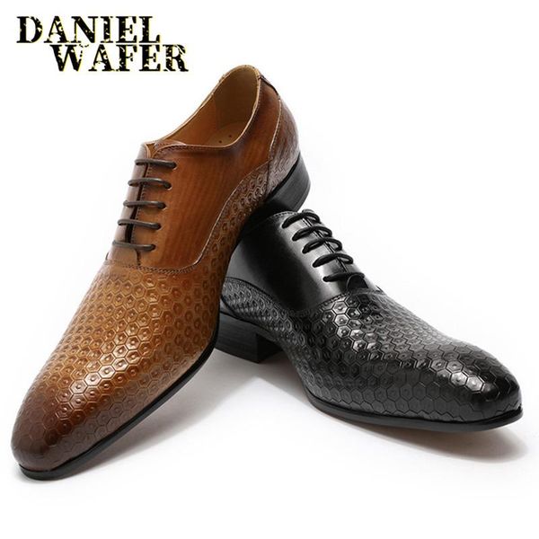 

men leather shoes geometric prints men office wedding formal shoes black brown lace up pointed toe oxford