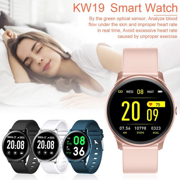 

kw19 smart watch waterproof blood pressure heart rate monitor fitness tracker sport intelligent wristbands for andriod with retail box