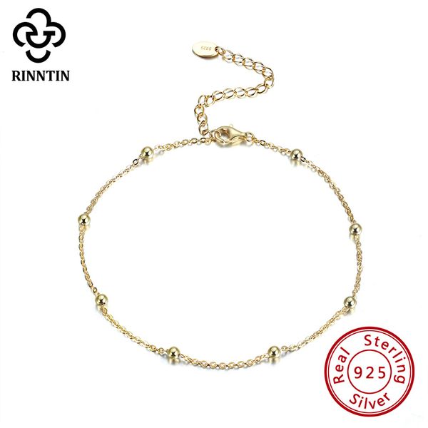 

rinntin real 925 sterling silver 14k gold plated ball bead chain anklet 5cm extension chain for girls engagement gift tsa05, Red;blue