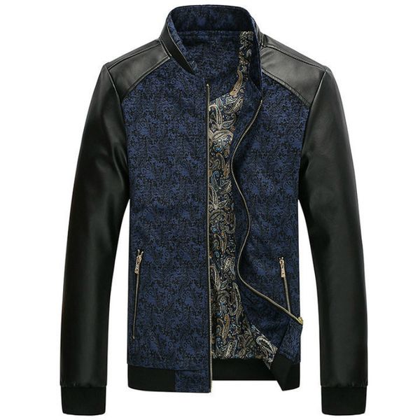 

mountainskin pu leather patchwork men's jackets 4xl autumn fashion coats men outerwear stand collar male clothing slim fit sa332, Black;brown