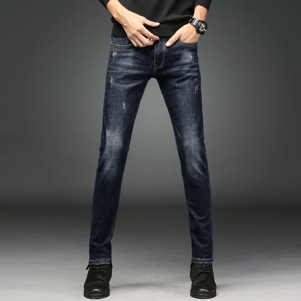 

0yqlu spring autumn new men's korean slim casual pants jeans and jeansfeet korean fashion brand casual qkiqn jeans pants men's bus, Blue