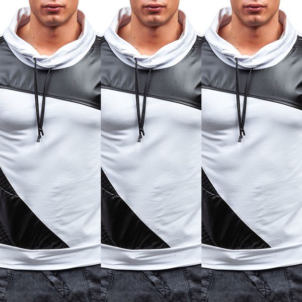 

autumn and winter new men's sports long sleeve pulloversweater pullover leather splicing hooded pullover sweater t79 hxys7, Black