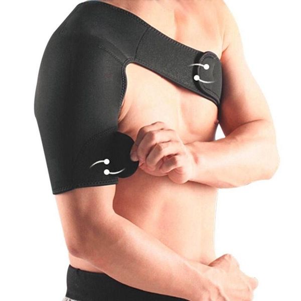

shoulder support brace back guard strap wrap belt band pads single shoulder adjustable breathable sports care guard protect righ, Black;blue