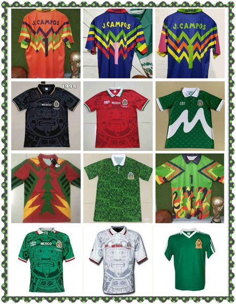 

1986 1994 1998 retro mexico blanco soccer jersey hernandez garcia aspe luis garcia campos ramirez sanchez lozano mexican football shirt kit, Black;yellow