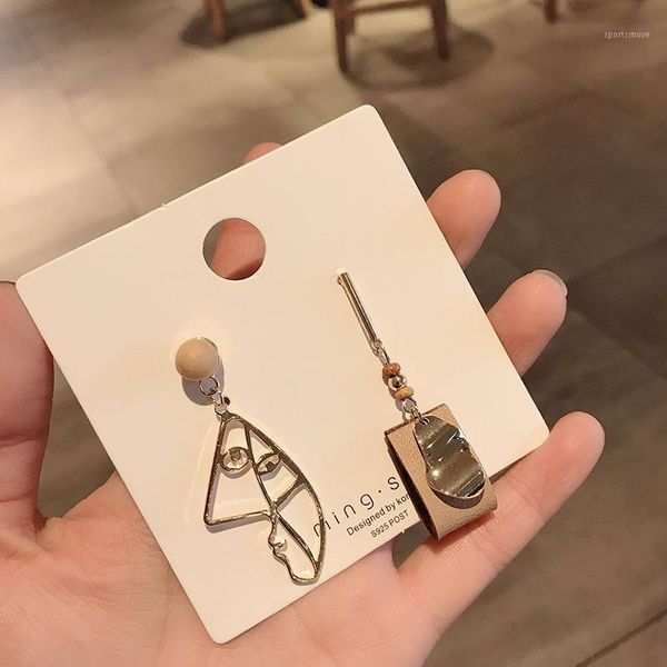 

dangle & chandelier hollow abstract art face pendant earrings korean fashion retro creative metal women's fishing jewelry girl statemen, Silver