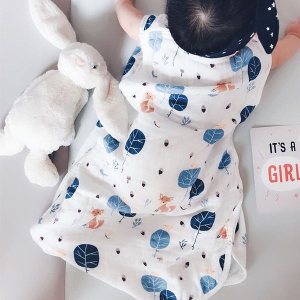 

4 слоя бамбука хлопка марли ребенка спальный мешок дети против типи vest sleepsacks лето мягкая высокого качества животных отпечатано 201006