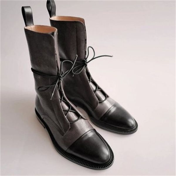 

mid 2021 new female autumn calf-calf fashionable lace ladies comfort woman put leather boots women's shoes pjlr, Black